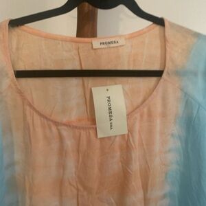 Promesa Peach and Light Blue Tie-Dye Scoop Neck Tunic Top